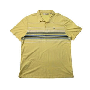 Travis Mathew Shirt Mens XXL Yellow Chest Striped Pima Blend Performance Polo